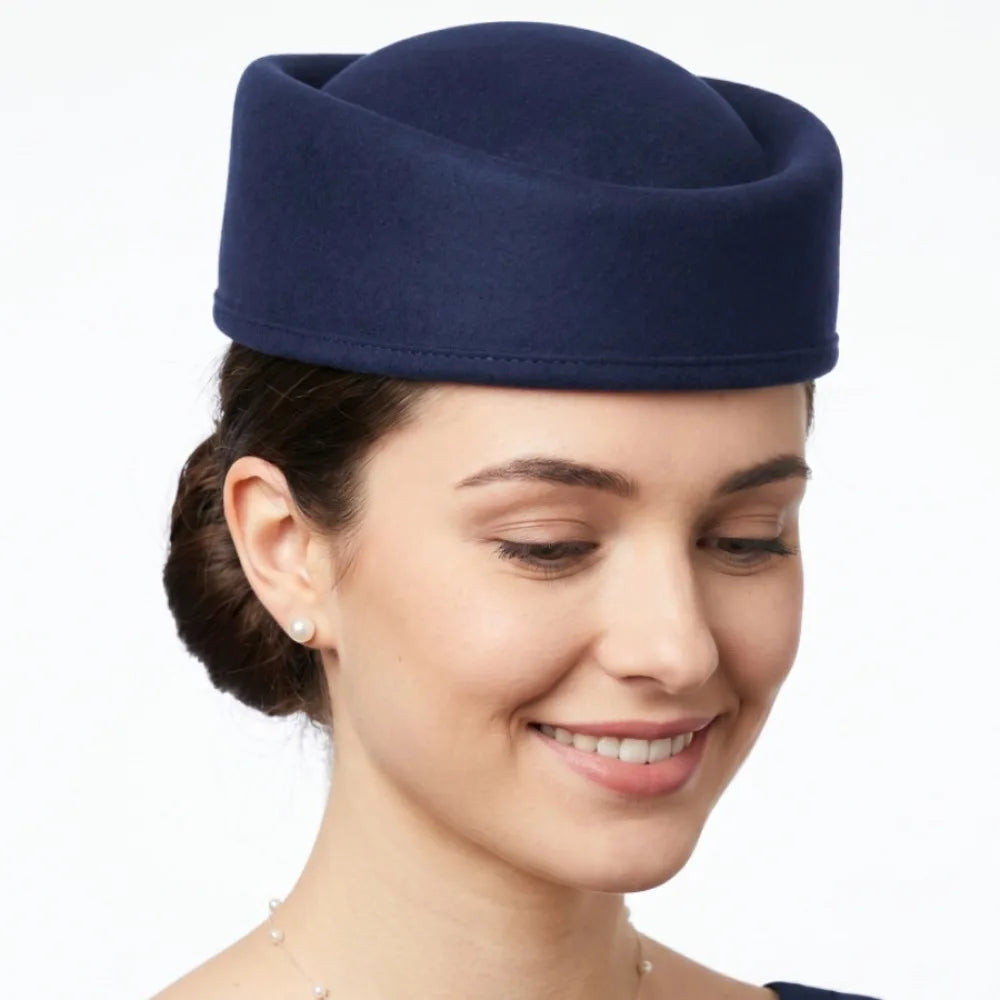 Vintage Stewardess Topper Hat – Retro Formal Cap for Women Costume Topper Hat PLUSH Dark Blue