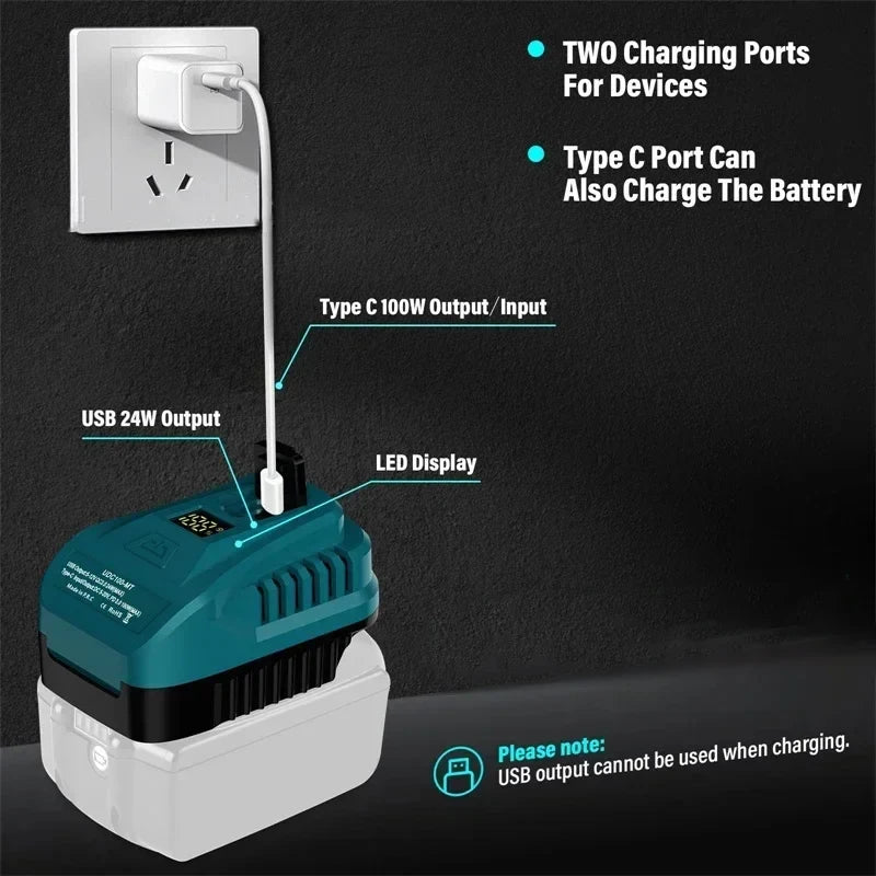 ZWINCKY 18V Battery USB Adapter – 100W Fast Charging Type-C Battery Charger Adapter PLUSH