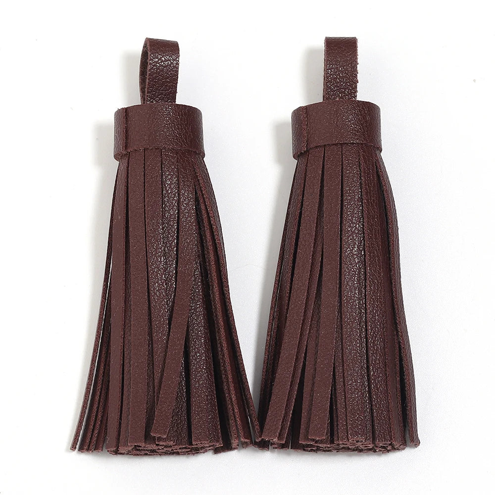 4pcs 9cm PU Leather Tassel Pendants – Bag Charm & DIY Jewelry Tassel Pendants PLUSH brown