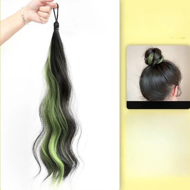 Colorful Self-Winding Bun Braid Wig for Kids & Adults Braid Wig Hairpiece PLUSH Green