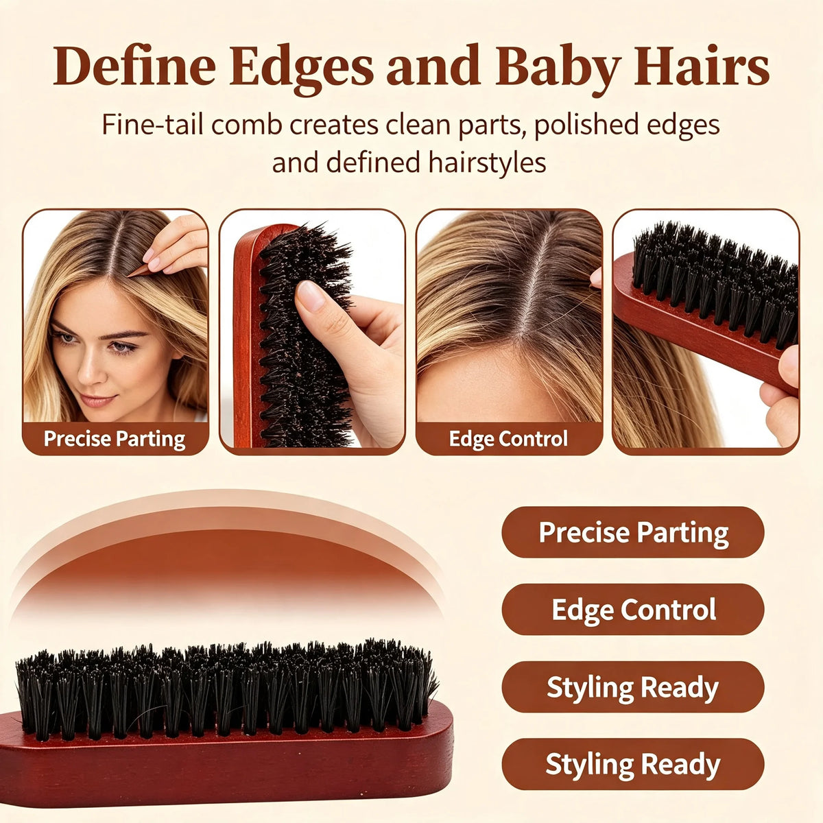 Wooden Bristle Hair Brush – Anti-Static, No-Tug Frizz Control Hair Brush PLUSH