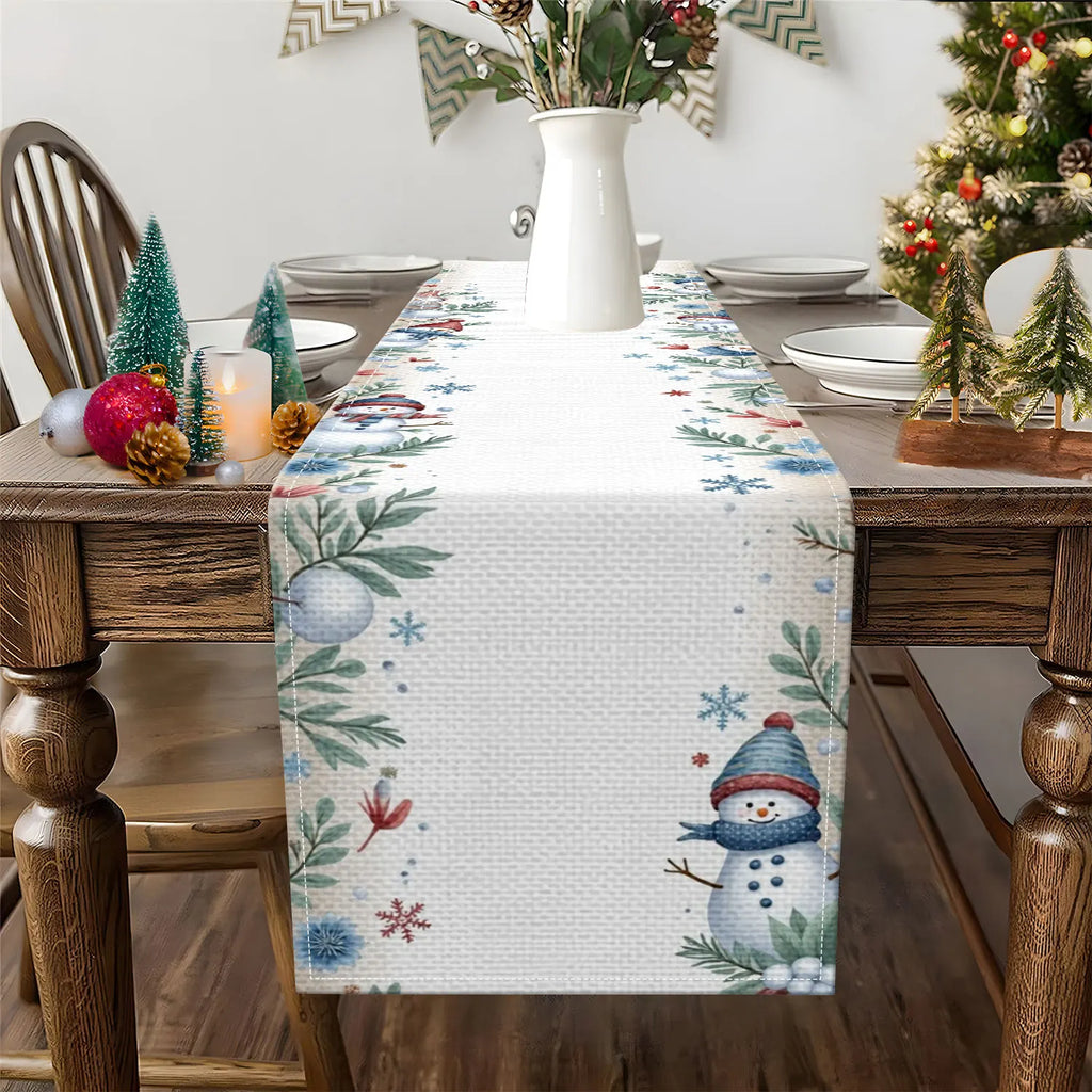 Winter Table Runner – Snowflakes, Snowmen & Tree Branch Print Table Runner PLUSH