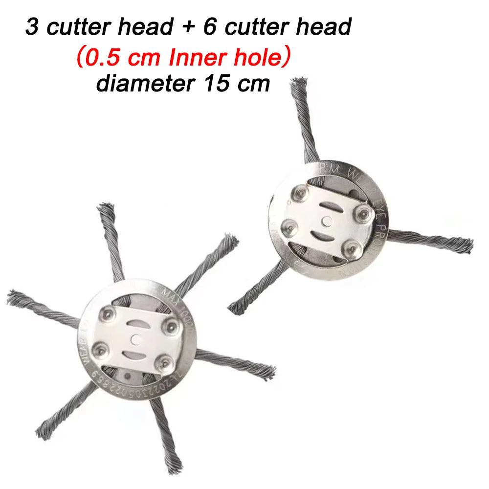 6-Inch Steel Wire Grass Trimmer Head – Universal Weed Brush Grass Trimmer Head PLUSH 3Cutter and 6Cutter Without Battery