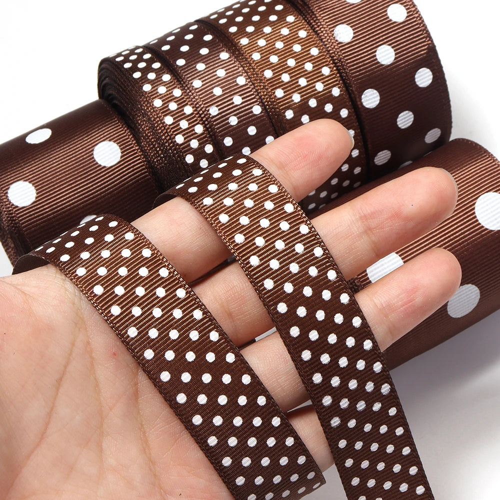 Brown Polka Dot Grosgrain Ribbon 5-10 Yds | DIY Craft Grosgrain Ribbon PLUSH
