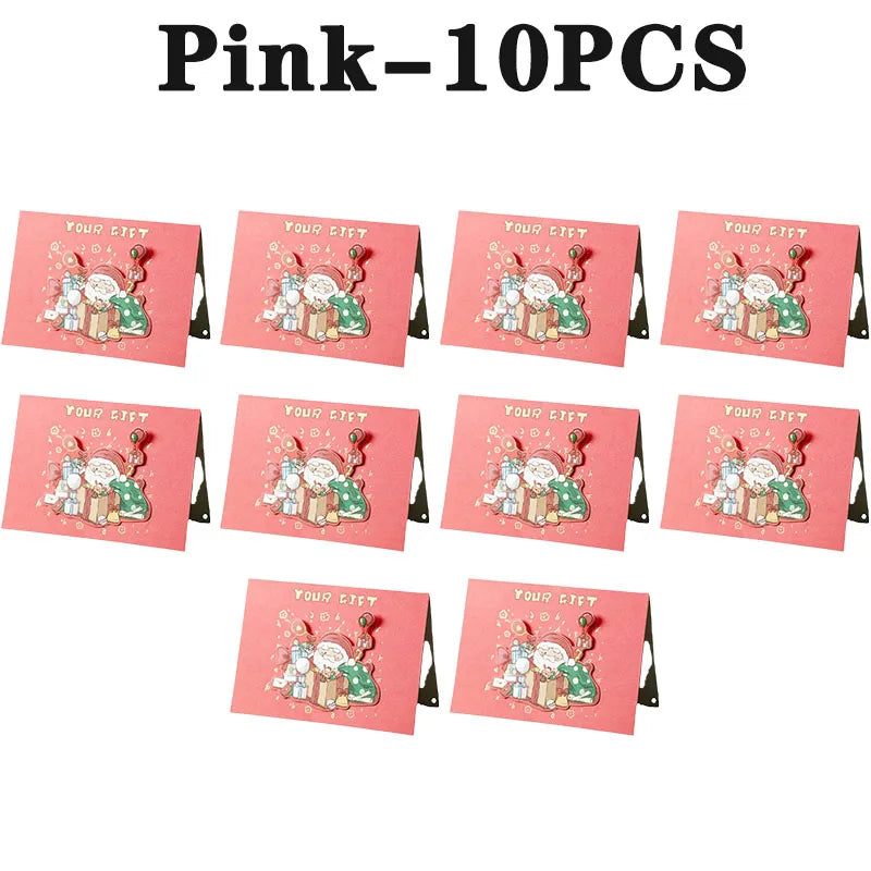 Santa Folding Christmas Greeting Cards – Xmas & New Year Wishes Christmas Greeting Cards PLUSH Pink-10PCS