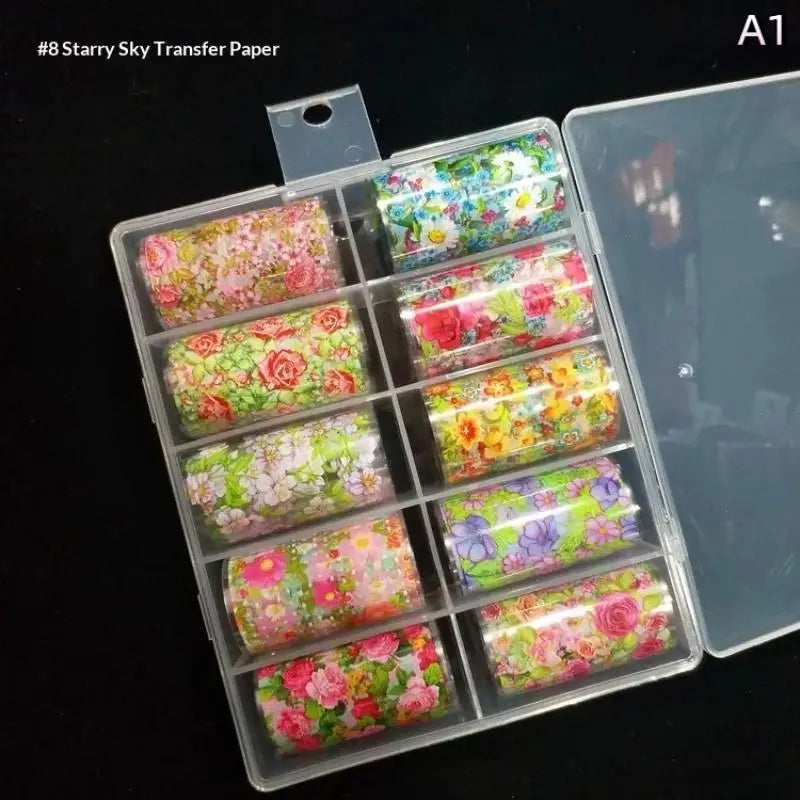 Floral Nail Art Transfer Foils Set – 10 Rolls Rose & Leaf Nail Art Foils PLUSH style 3