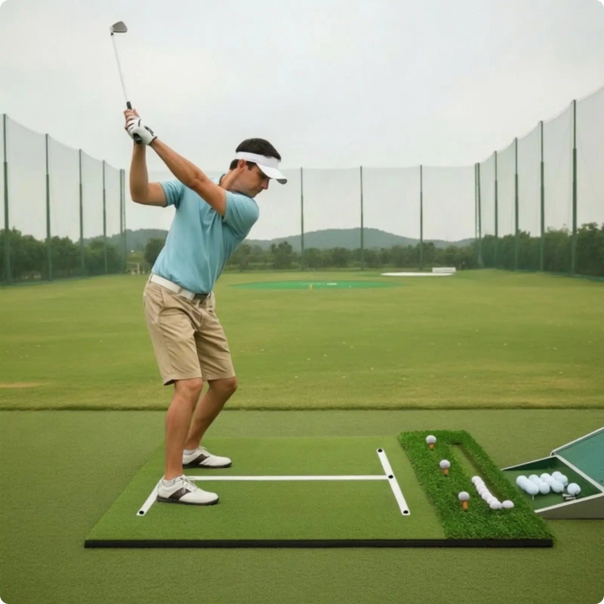 Golf Hitting Mat with Alignment Lines & Tee Holder Golf Training Mat PLUSH