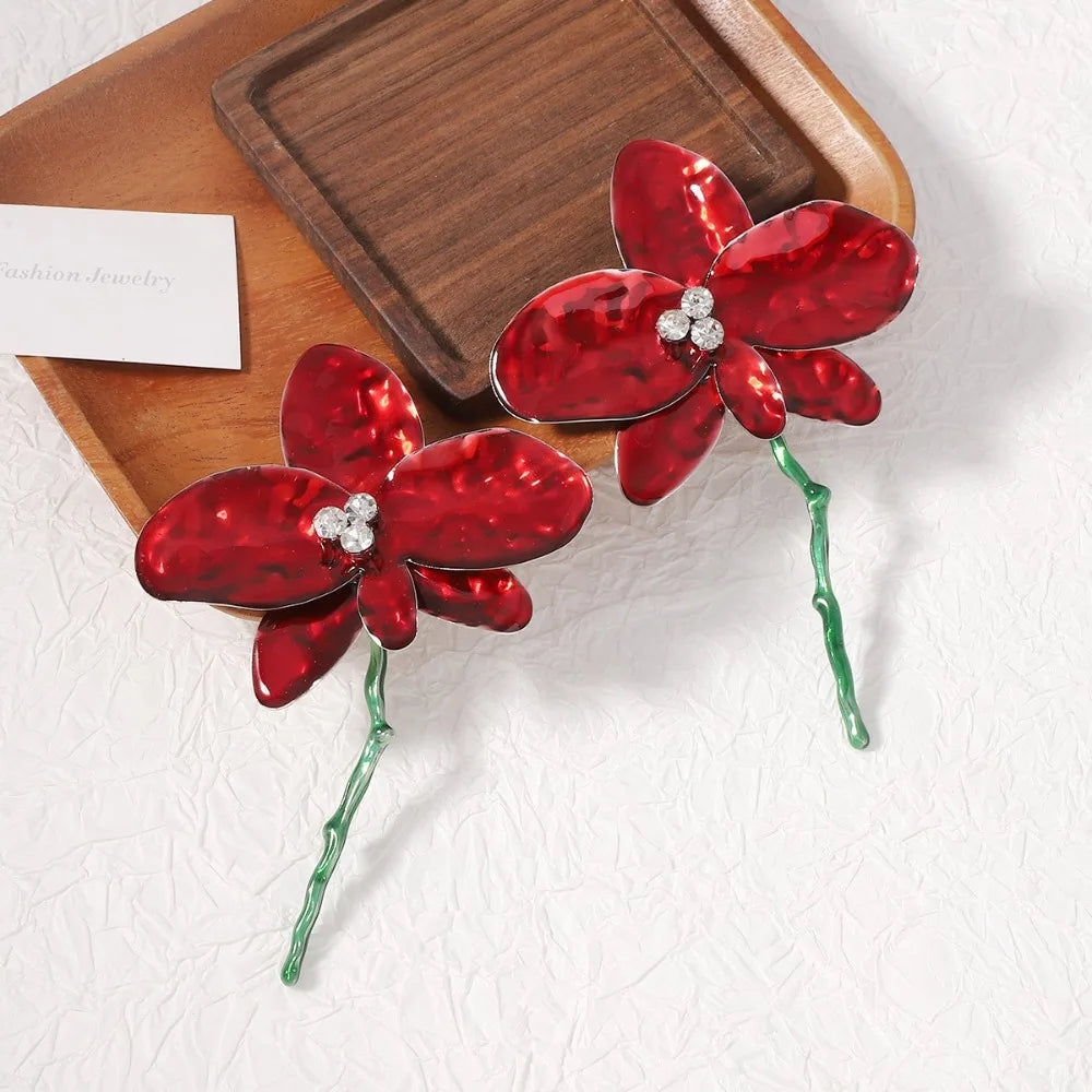 Vintage Enamel Flower Dangle Earrings – Bold Statement Jewelry Dangle Earrings PLUSH