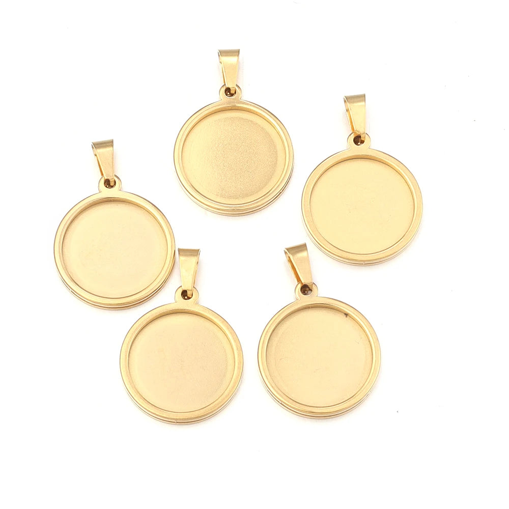 5pcs Stainless Steel Round Blank Pendant Tray Base DIY Jewelry Jewelry Pendant Tray PLUSH Gold 18mm
