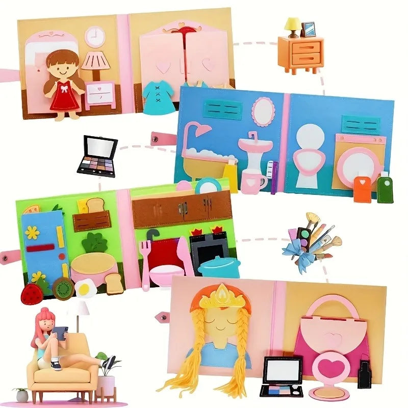 Kids Busy Board Pink House – Preschool Learning Toy Ages 3–6 Kids Activity Board PLUSH