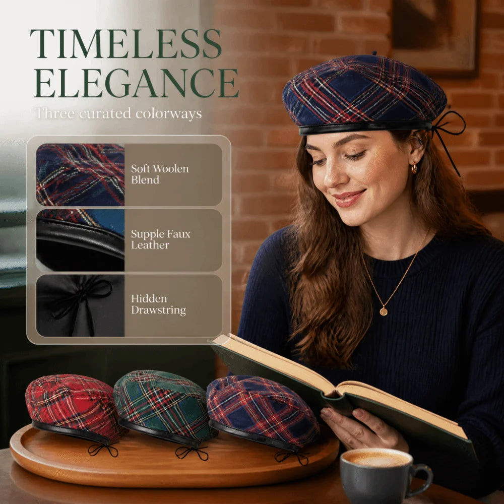 Tartan Plaid Beret Y2K Drawstring Newsboy Cap – Retro Green Hat Beret Newsboy Cap PLUSH