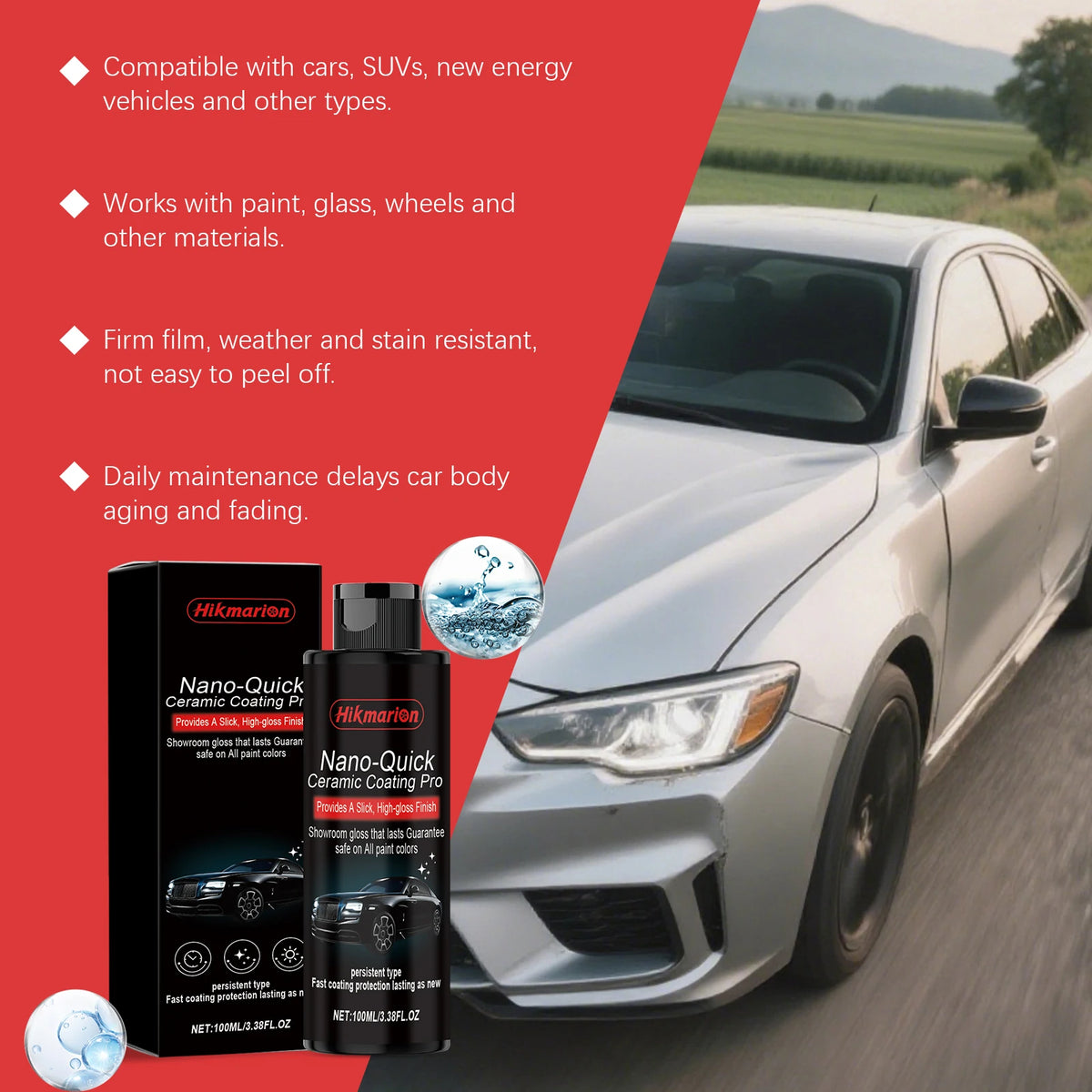 Hikmarion Ceramic Nano Coating Spray – Hydrophobic Car Polish Car Ceramic Coating Spray PLUSH