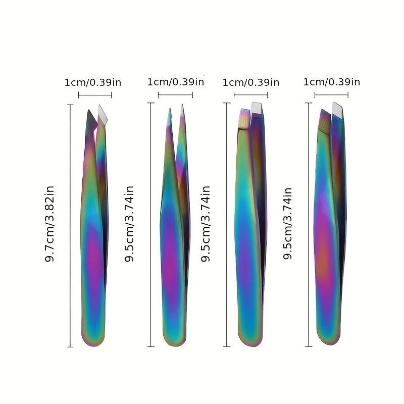 4-Piece Titanium Eyebrow Tweezers Set – Stainless Steel Colors Eyebrow Tweezer Set PLUSH
