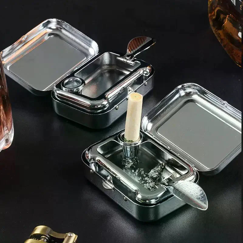 Stainless Steel Pocket Ashtray | Sealed Lid Windproof Travel Portable Pocket Ashtray PLUSH