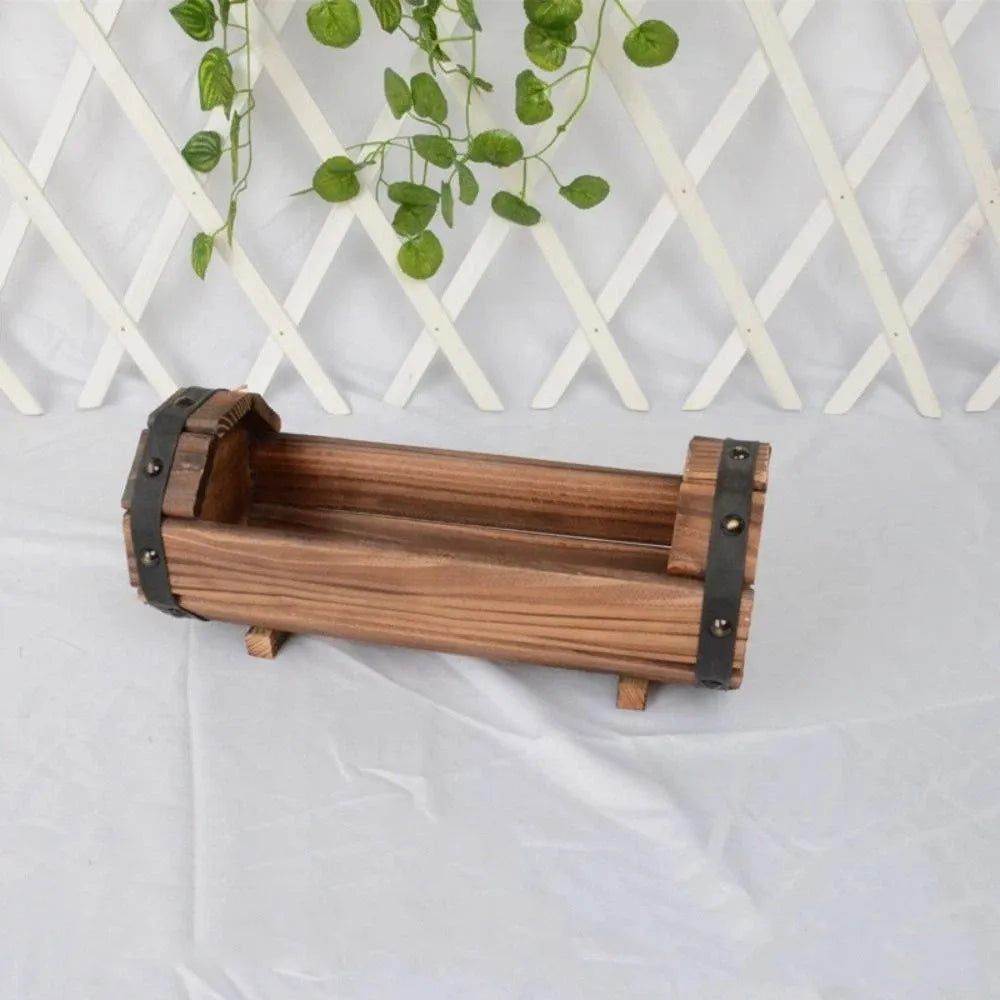 Rustic Wooden Barrel Planter Box – Farmhouse Flower Pot Wooden Barrel Planter PLUSH