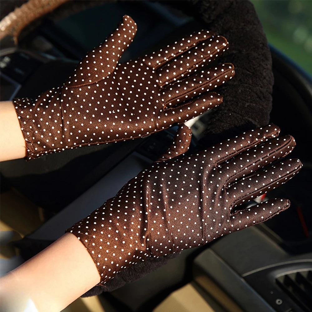 Women's Anti-UV Spandex Driving Gloves – Dot Sunscreen Driving Gloves PLUSH coffee