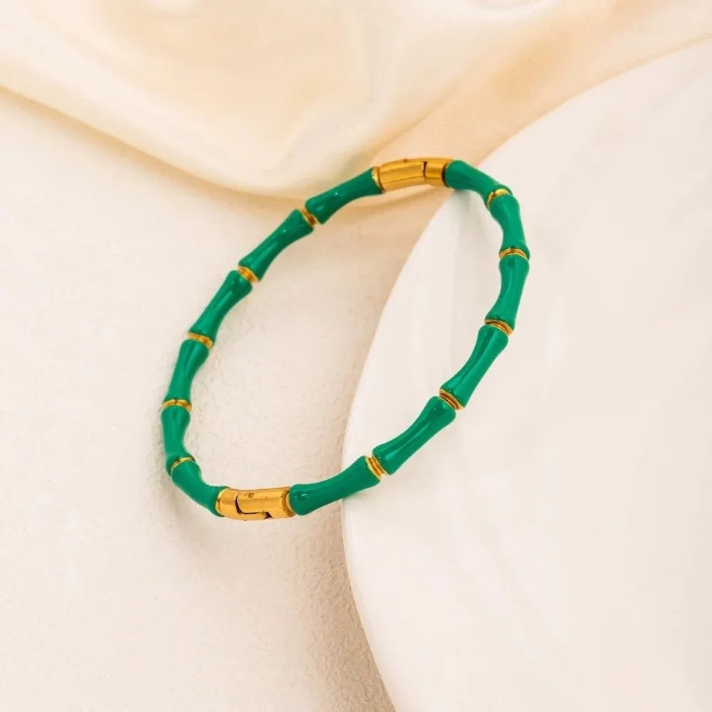 Colorful Bamboo Joint Bangle – Gold Stainless Steel Enamel Bracelet Enamel Bangle Bracelet PLUSH