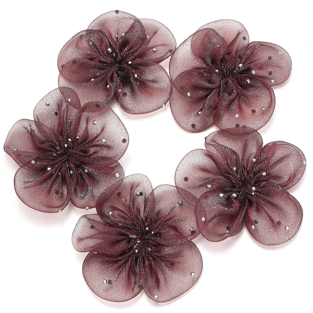 5pcs Organza Flower Appliques 5.5cm – DIY Crafts & Hair Decor Fabric Flower Appliques PLUSH magenta 5.5cm