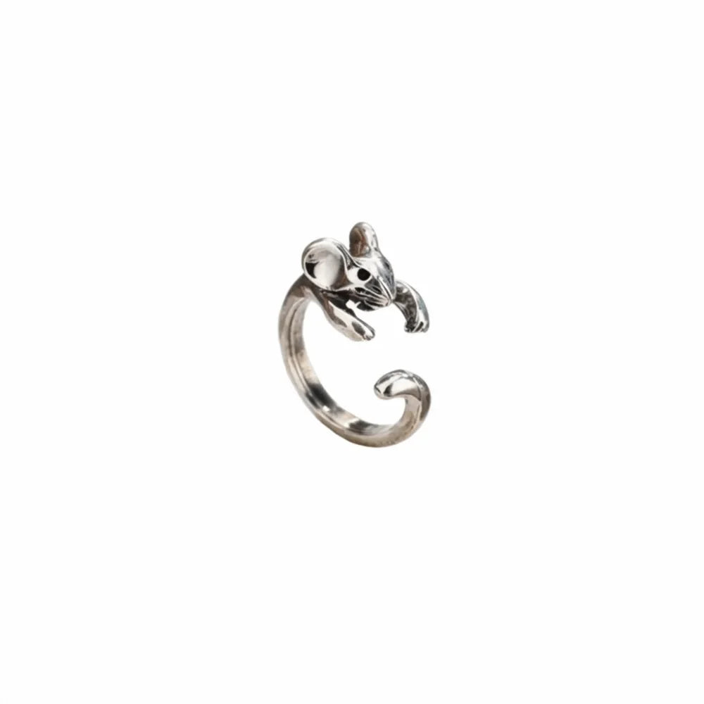 Silver Retro Mouse Open Ring – Adjustable Animal Jewelry Animal Fashion Ring PLUSH Silver