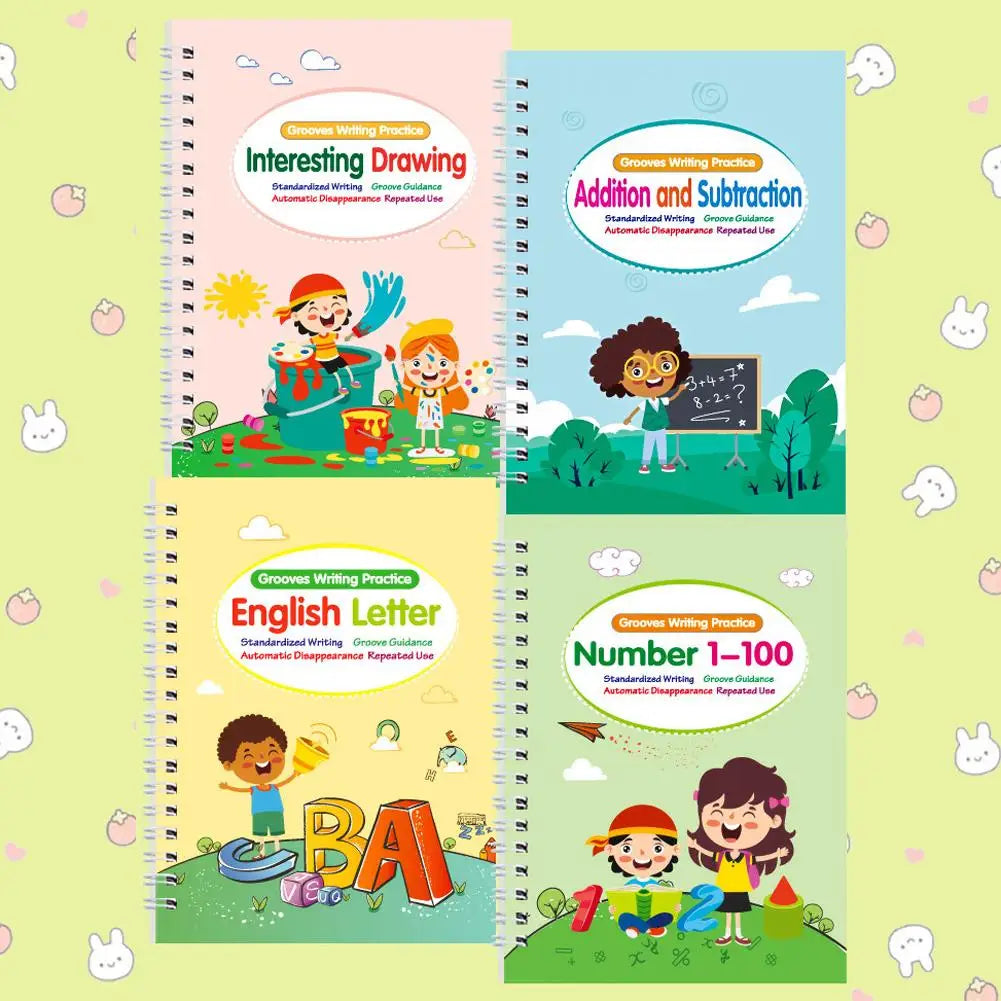 4-in-1 Magic Practice Copybook Set for Kids Ages 3–6 Kids Writing Workbook PLUSH