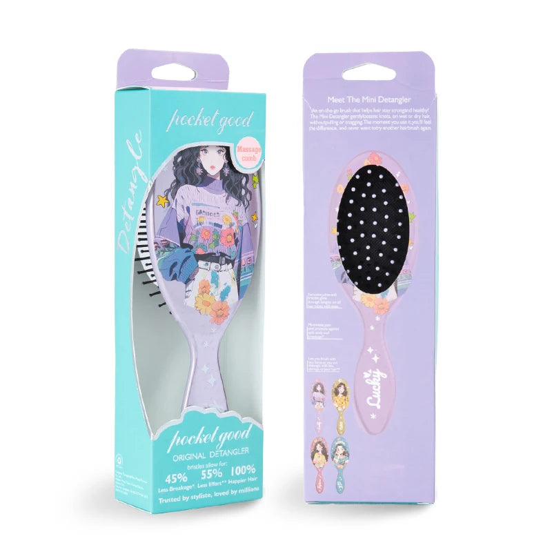 Cartoon Girl Air Cushion Detangling Hair Brush – 4 Colors Detangling Hair Brush PLUSH Purple