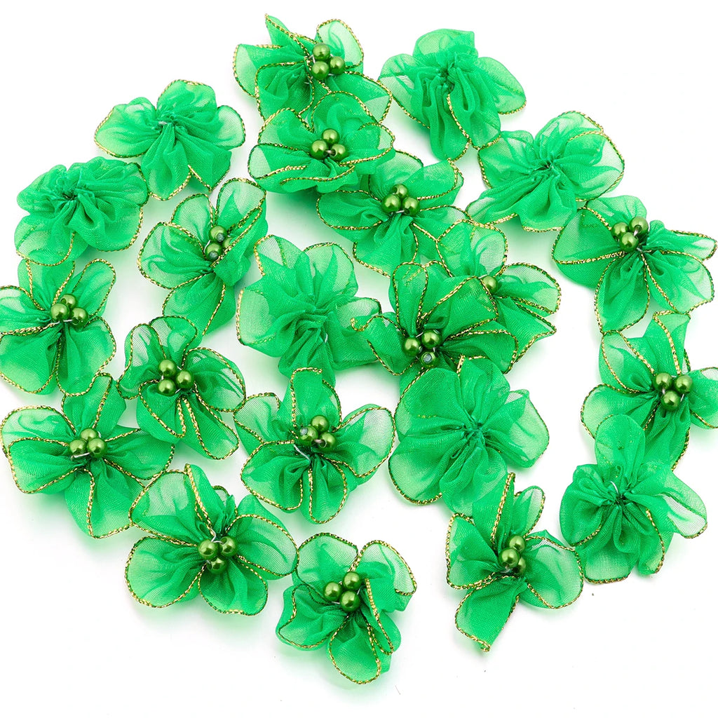 20pcs Chiffon Fabric Flowers – Colorful Blossom Craft Decor Fabric Craft Flowers PLUSH Green