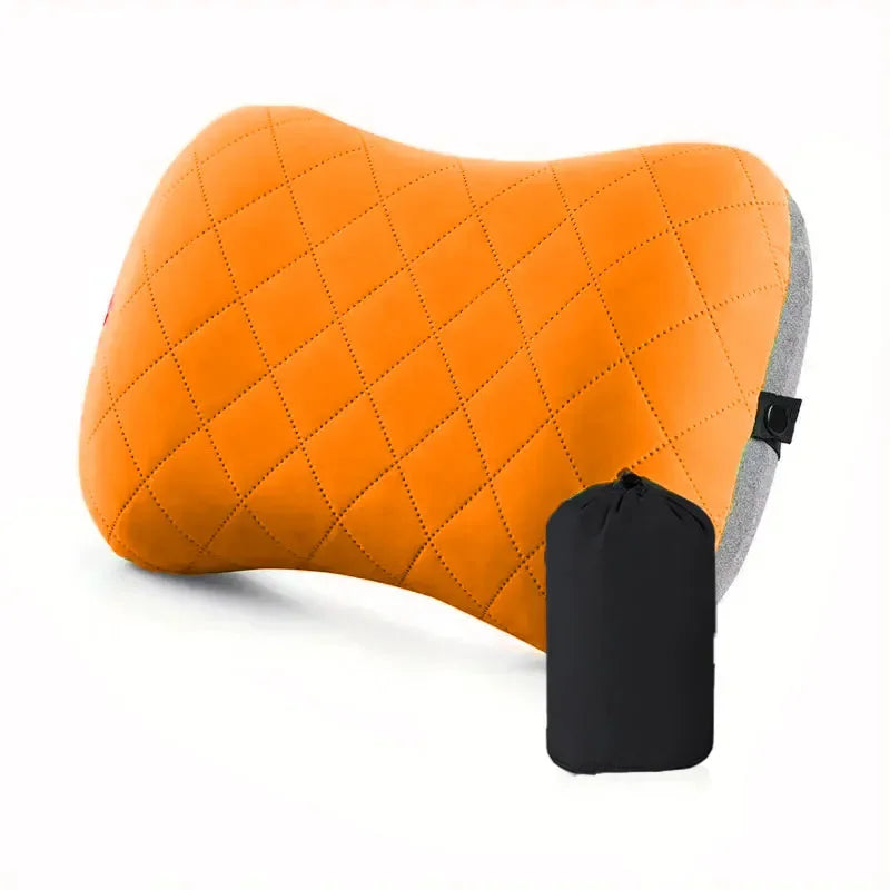 Ultralight Inflatable Camping Pillow – Neck & Lumbar Support Inflatable Camping Pillow PLUSH Orange