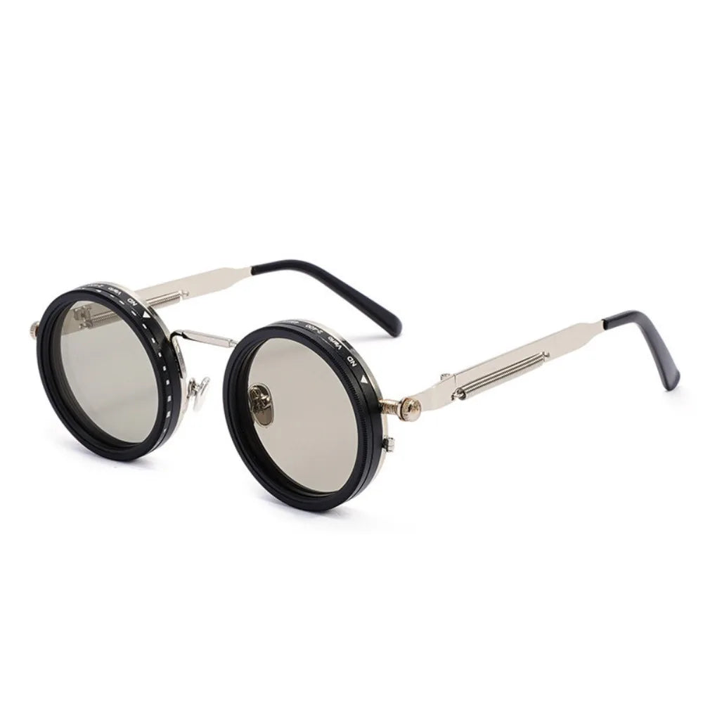 ND9 Round Retro Anti-UV Sunglasses with Case | Cycling Fishing Retro Sunglasses PLUSH Silver no Case