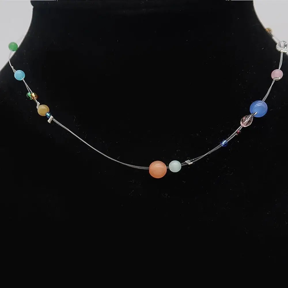 Vintage Korean Style Colorful Beaded Resin Clavicle Necklace Beaded Choker Necklace PLUSH