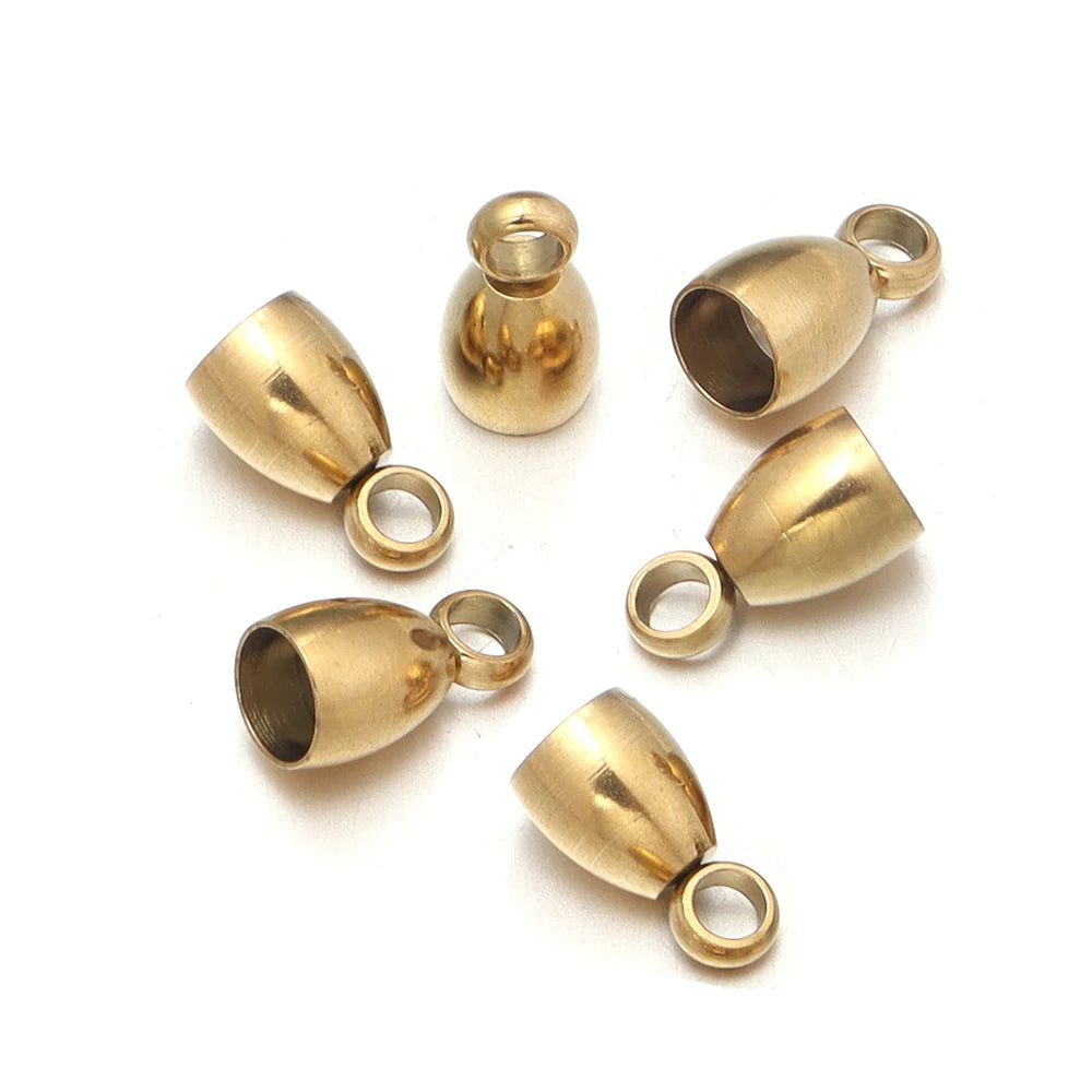Stainless Steel Cord End Caps with Loop – 6pcs Jewelry Making Jewelry End Caps PLUSH Gold 5X9mm