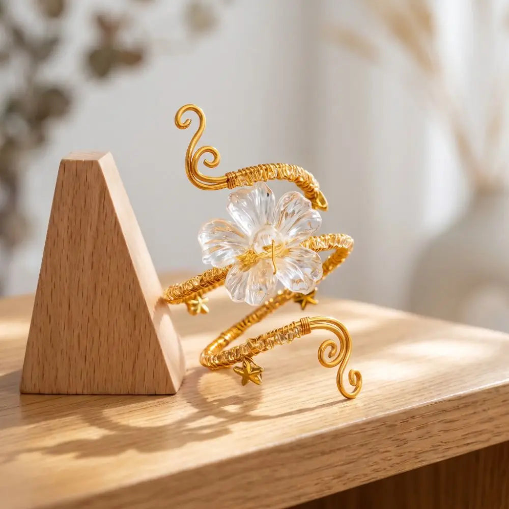 Hollow Iris Flower Arm Cuff Bangle – Adjustable Open Bracelet Arm Cuff Bangle PLUSH