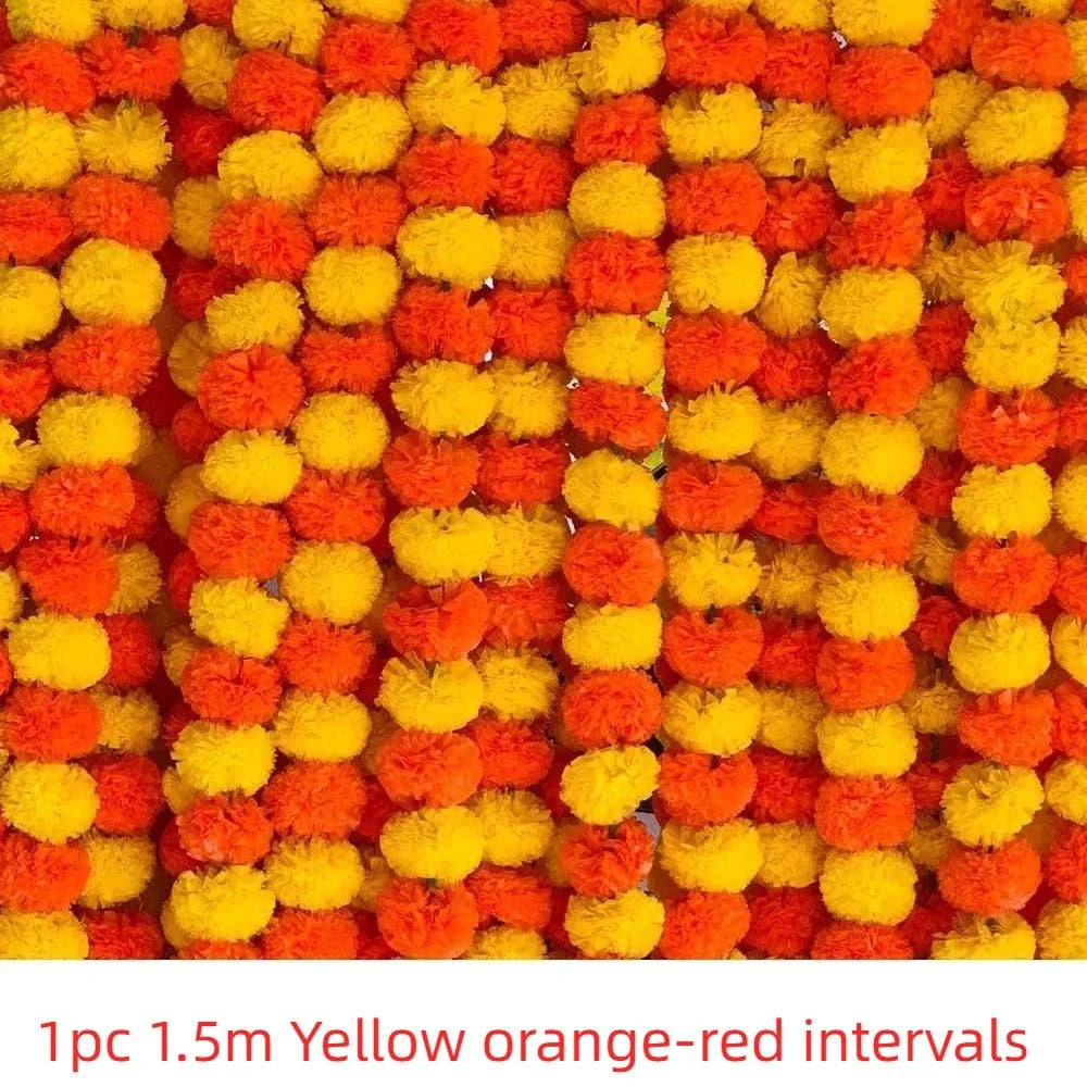 1.5m Marigold Garland – Halloween, Diwali & Wedding Decor Flower Garland PLUSH Style 2