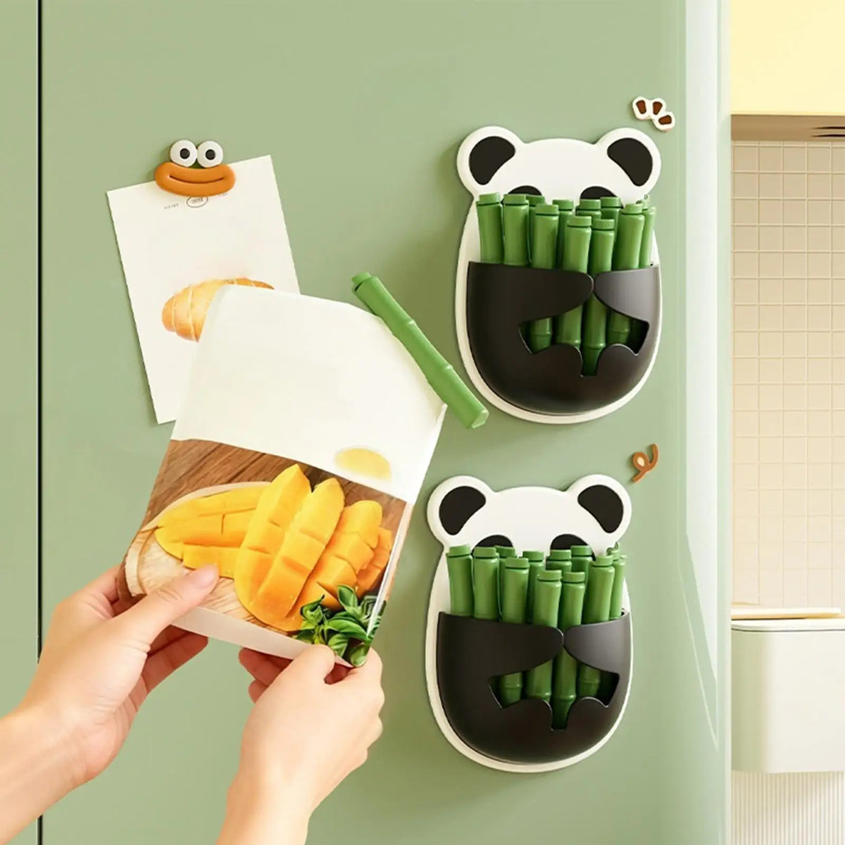 Panda Fridge Magnets with 12 Bag Sealing Clips | Kitchen Org Magnetic Bag Clips PLUSH