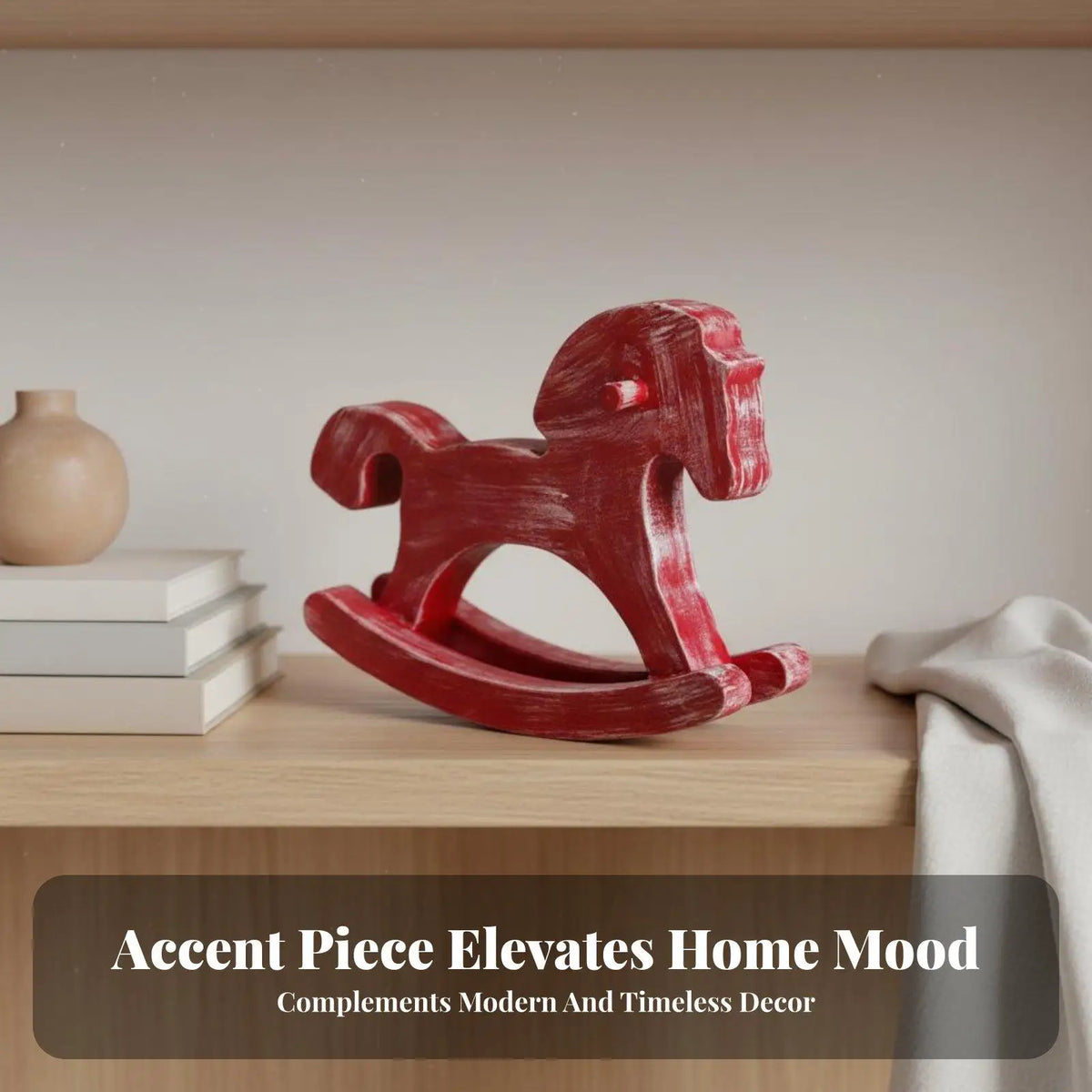 Wooden Rocking Horse Miniature Statue | Vintage Tabletop Décor Miniature Decorative Statue PLUSH