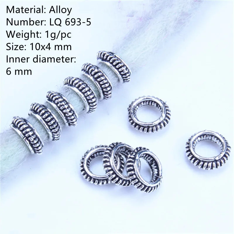 5pcs Metal Dreadlock Bead Cuffs Hair Braid Rings 3D Charms