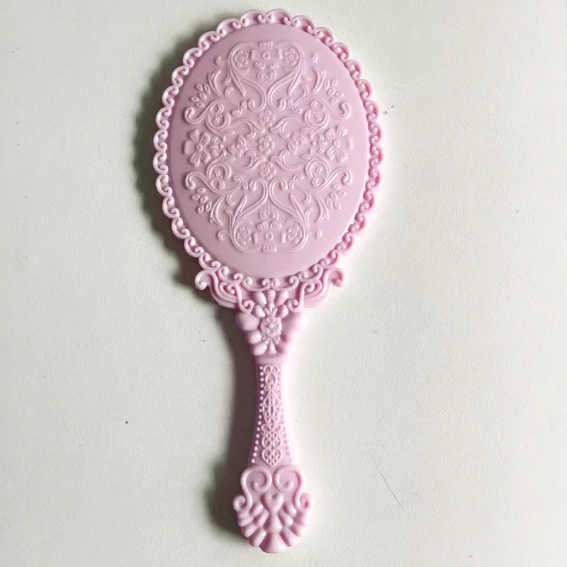 Vintage Handheld Makeup Mirror – Portable Round Cosmetic Mirror Handheld Makeup Mirror PLUSH Ou Pink