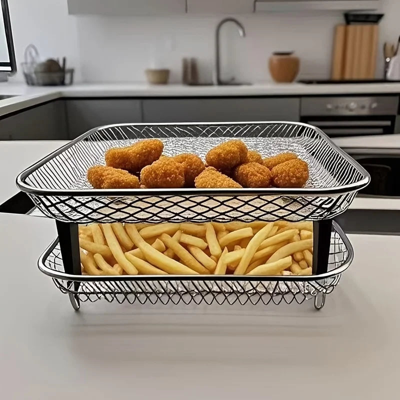 Square Air Fryer Rack Set – 3 Stainless Steel Racks + Clips Air Fryer Rack Set PLUSH