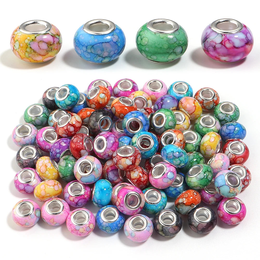 20pcs Marble Ink Acrylic European Large Hole Spacer Beads DIY Acrylic Spacer Beads PLUSH