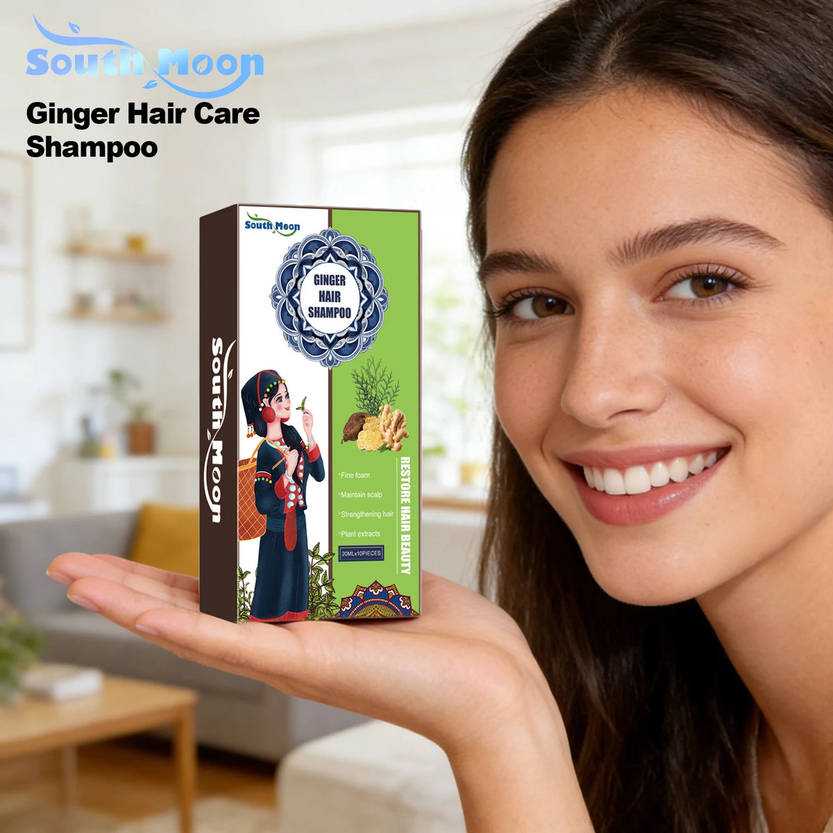 South Moon Ginger Herbal Shampoo – Nourishing Scalp Care 10pcs Herbal Hair Shampoo PLUSH
