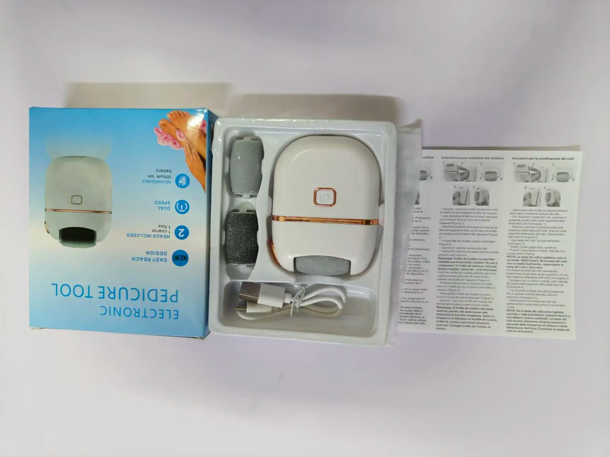 Electric Foot Callus Remover – Rechargeable, 2 Grinding Heads Electric Foot Scrubber PLUSH White USB Type-C