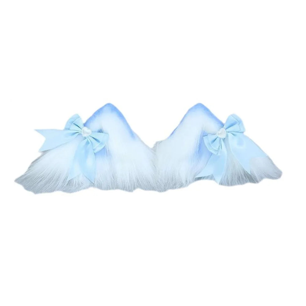 Furry Cat Ears Headband & Hair Clips – Cosplay Lolita Set Cat Ears Headband PLUSH White Blue