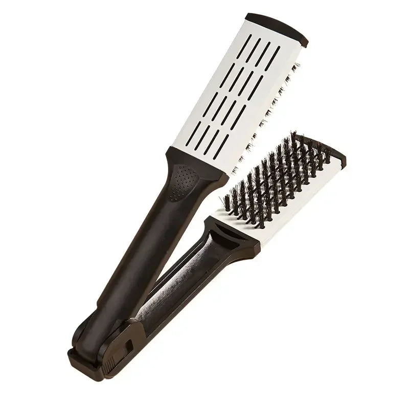 V-Shape Splint Hair Straightener Comb – Double Sided Brush Hair Styling Comb PLUSH White-2pcs