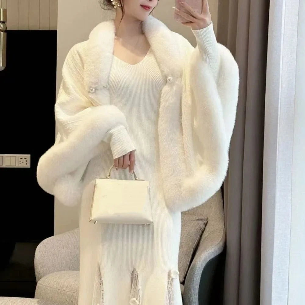 Women's Chinese Style Knitted Cloak Cape Shawl Wrap | Elegant Women's Cape Shawl PLUSH