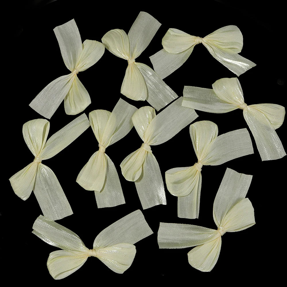 10pcs Pleated Satin Ribbon Bows – DIY Wedding & Hair Decor Satin Ribbon Bows PLUSH yellow