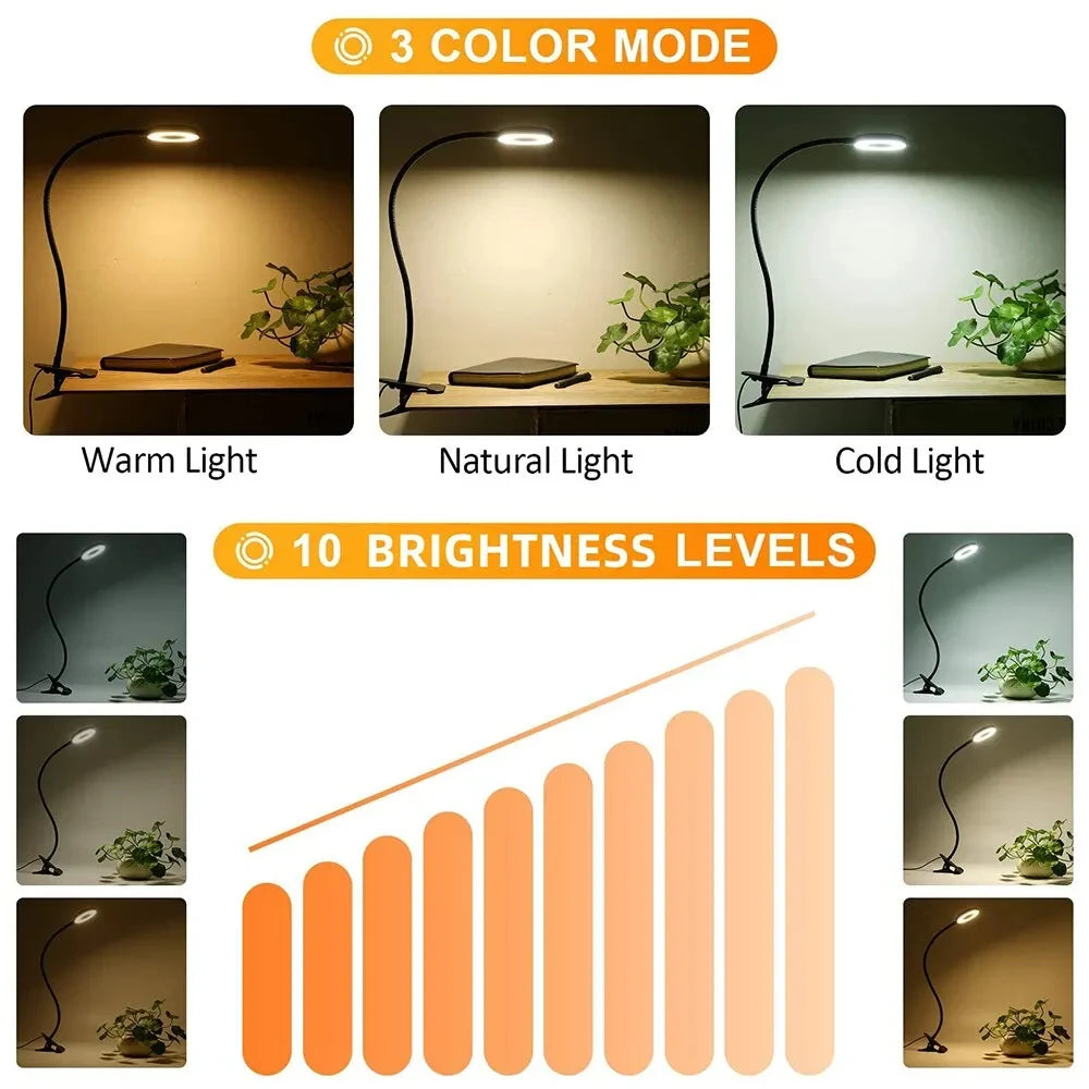 USB LED Clamp Desk Lamp – 48 LEDs Dimmable Flexible Reading Light Clamp Desk Lamp PLUSH