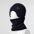 Men's Thick Knit Beanie with Earflaps – Warm Winter Hat Knit Winter Beanie PLUSH Blue 10Sets