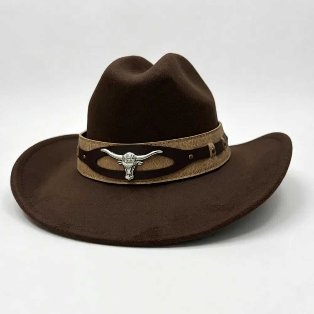 Wide Brim Fedora Hat – Boho Western Cowboy Panama Style Wide Brim Fedora Hat PLUSH Coffee