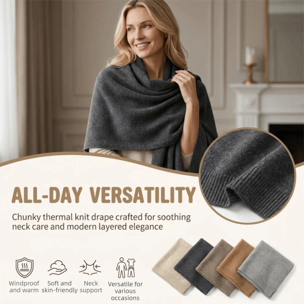 Women's Soft Knit Shawl Wrap – Polyester Scarf Cape All Seasons Knit Shawl Scarf PLUSH