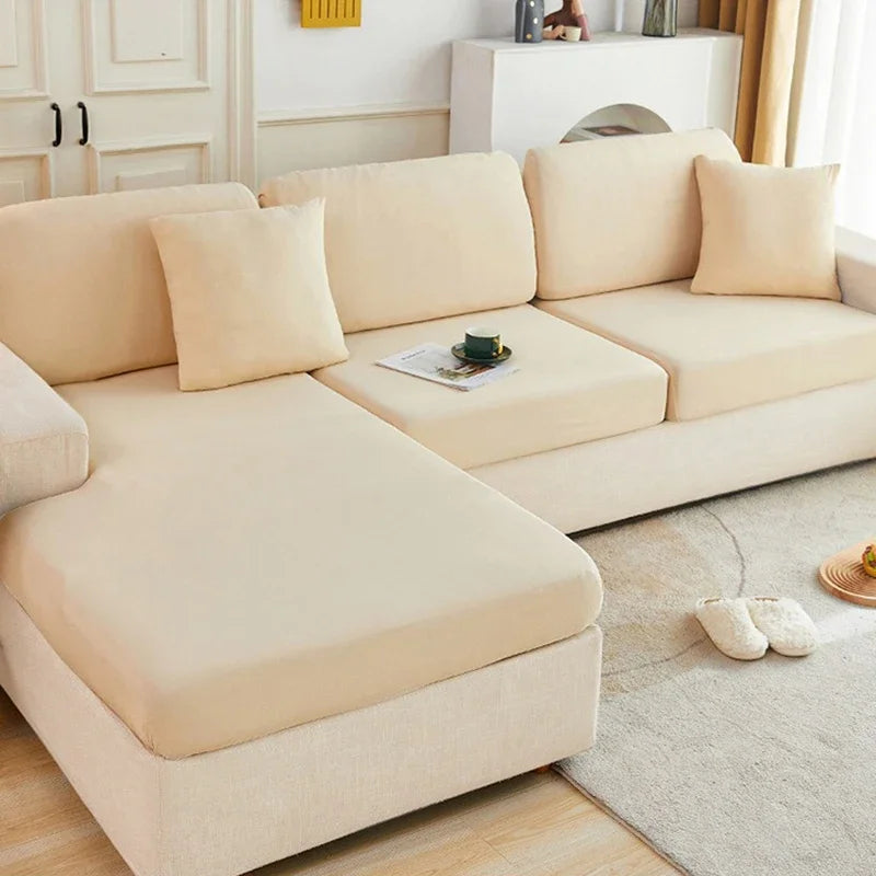 Ice Silk Stretch Sofa Cover – Washable Furniture Protector Sofa Cover PLUSH Beige S-65x65cm