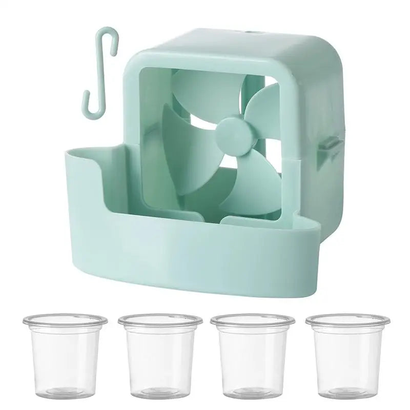 Fan Ice Cooling Box with 4 Reusable Ice Cups & Hanging Hook Fan Cooling Accessory PLUSH blue